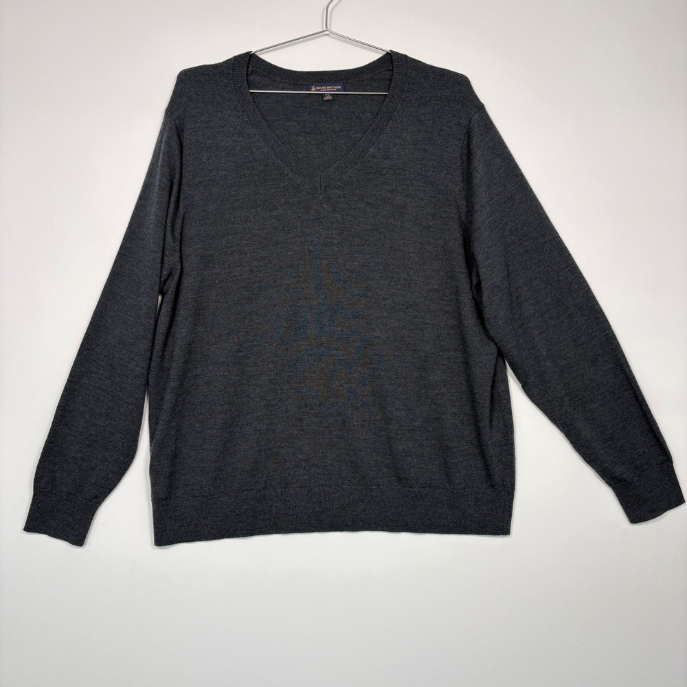 Brooks Brothers Mens 4XL Sweater Blue Gray Extra Fine Merino Wool V-Neck Career